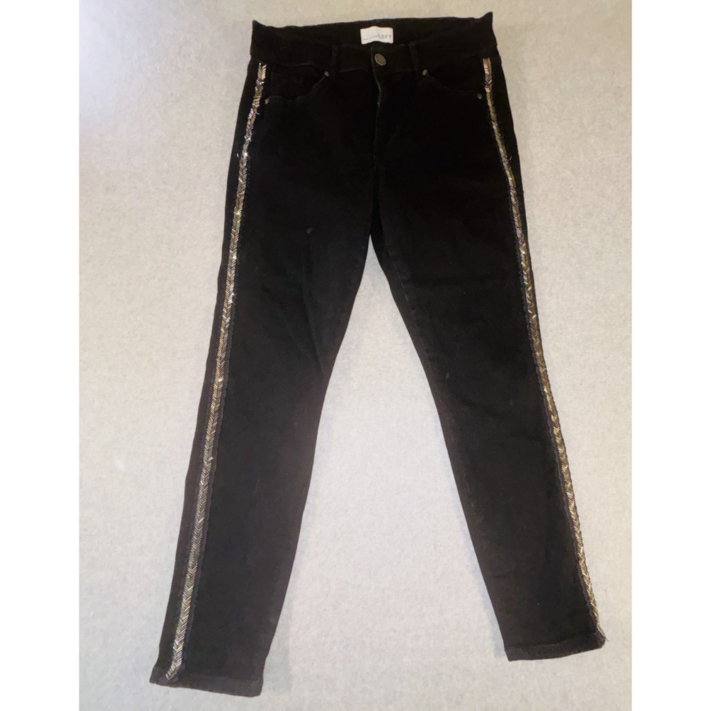 LOFT Jeans Womens 10 Black Skinny Ankle Side Stripe‎ Stretch Denim Casual